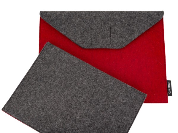 Tablethülle M - kirsch / graphit Vorder- und Rückansicht