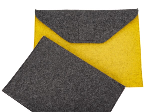 Tablethülle small - senf / graphit Vorder- und Rückansicht