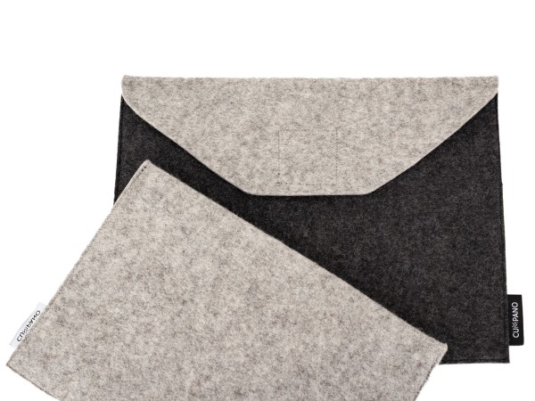 Tablethülle M - graphit / hell-meliert Vorder- und Rückansicht